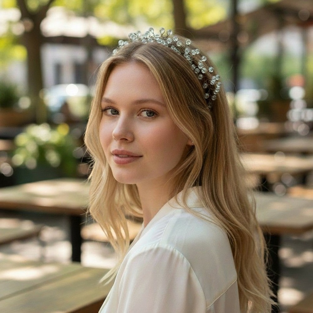 Vintage Clear Beaded Bridal Hair Vine Gold Tone Wire Wedding Headband 23 Inch